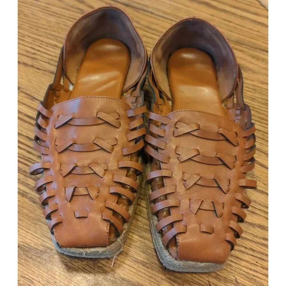 Vintage Sam & Libby Brown Woven Slip On Hurache Espedrille Sandals Size 8 M